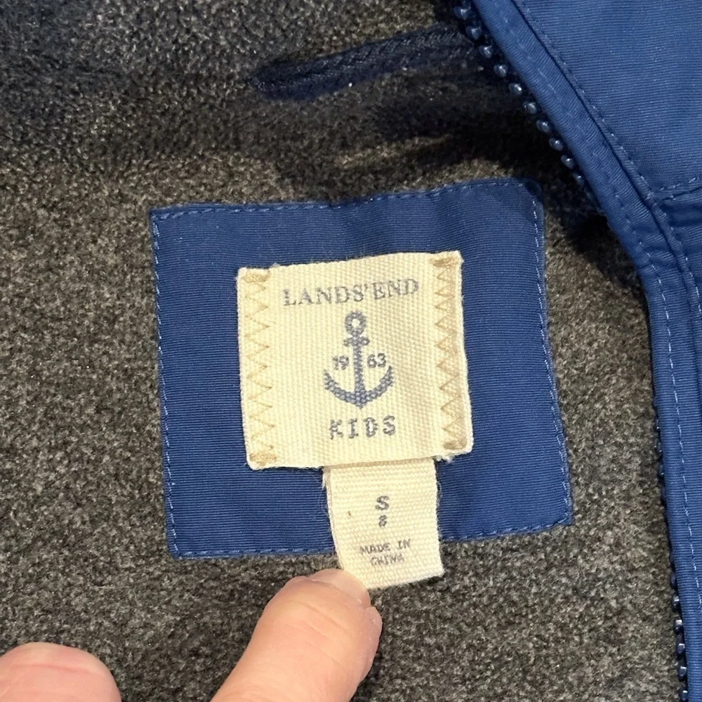 Lands' End Kids (8) Blue and Black Fleece Lined Hooded Coat - Picture 4 of 8